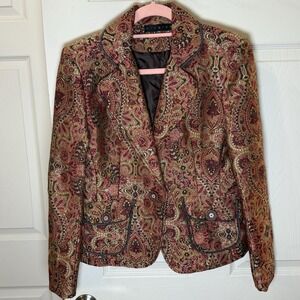 Vintage Ninety Womens Blazer Size 14 Paisley Tapestry Single Breasted Boho 90s
